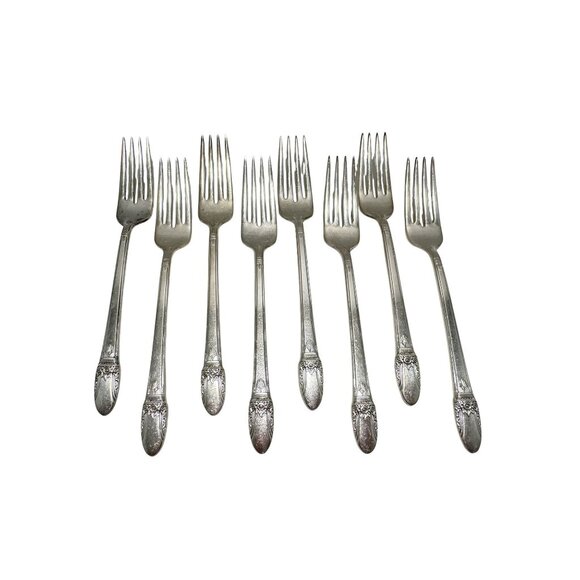 Rogers Bros IS Vintage 1937 FIRST LOVE Set of 8 Dinner Forks 7.75" Silverplate - Picture 2 of 7